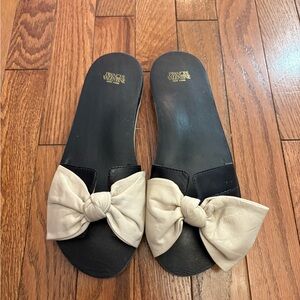 Frances Valentine Black and Cream Bow Sandals